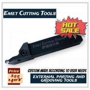 Uirlisí gearrtha Emet, uirlisí casadh seachtracha, scaradh seachtrach agus uirlisí grooving, go háirithe le haghaidh meaisínithe rothaí, ag baint úsáide as ISCAR GIDA80-40 INSERT, GHGR NL2525-8, GHGR NL2525-6